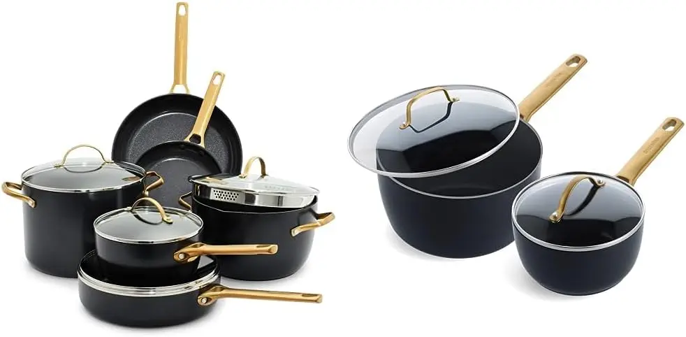 Greenpan Reserve Hard Anodized Healthy Ceramic Nonstick 10 Piece Cookware Pots And Pans Set, Gold Handle & Reserve Hard