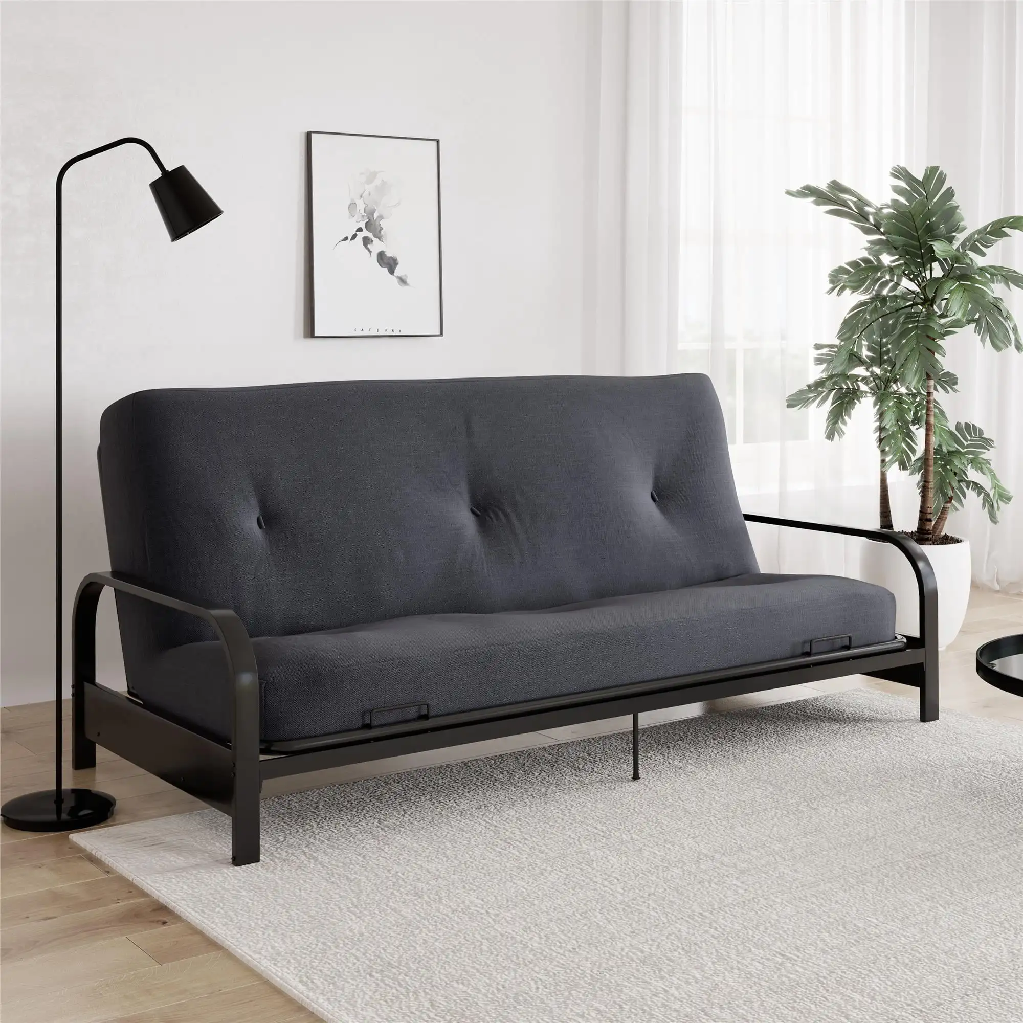 6 Inch Futon Mattress with Tufted Cover and Recycled Polyester Fill, Full, Herringbone Print U Waterproof Kids Sofa