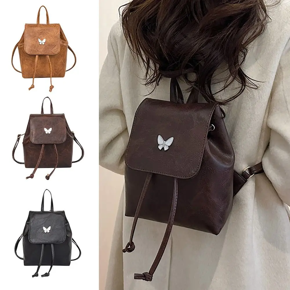 

Schoolbag Pu Leather Butterfly Backpack Fashion Casual School Bag Large Capacity Knapsack Women Ladies Girl