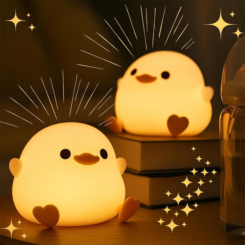 

Silicone Duck Night Light - Touch LED Lamp, USB-C Rechargeable, Soft & Cute, Timer 30 Mins, Nightlight for Kids, Bedroom