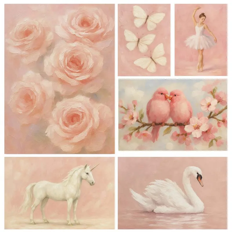 1pc frameless canvas Pink Butterfly Flowers Birds Swan Unicorn Flamingo Poster Print  Art Pictures for Living Room Home  Cuad