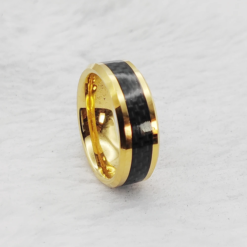 Top Rated Golden Tungsten Ring for Men Black Carbon Fiber Inlay Wedding Bands| 1000+ 5 Star Reviews