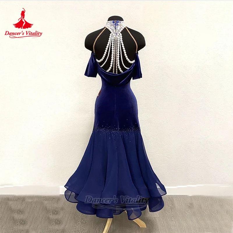 الرقص الاجتماعي اللؤلؤ الديكور عالية الرقبة ملفوفة الوركين فساتين تخصيص حيوية الراقصة الإناث الكبار مسابقة الفالس الملابس