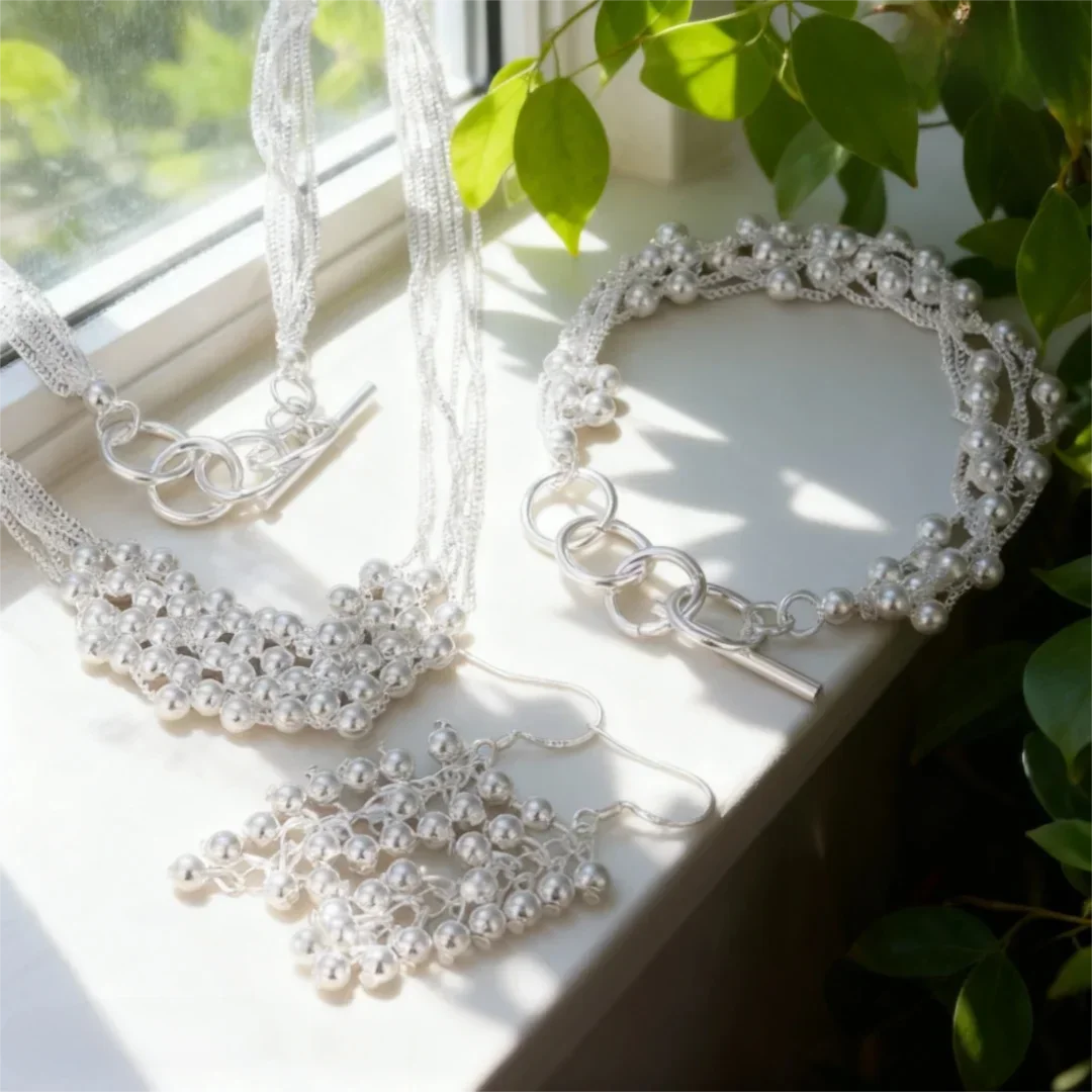 

Уличная мода стерлингового серебра 925 пробы с кисточками виноградные бусины браслеты ожерелья серьги комплект ювелирных изделий для женщин вечерние свадебные подарки