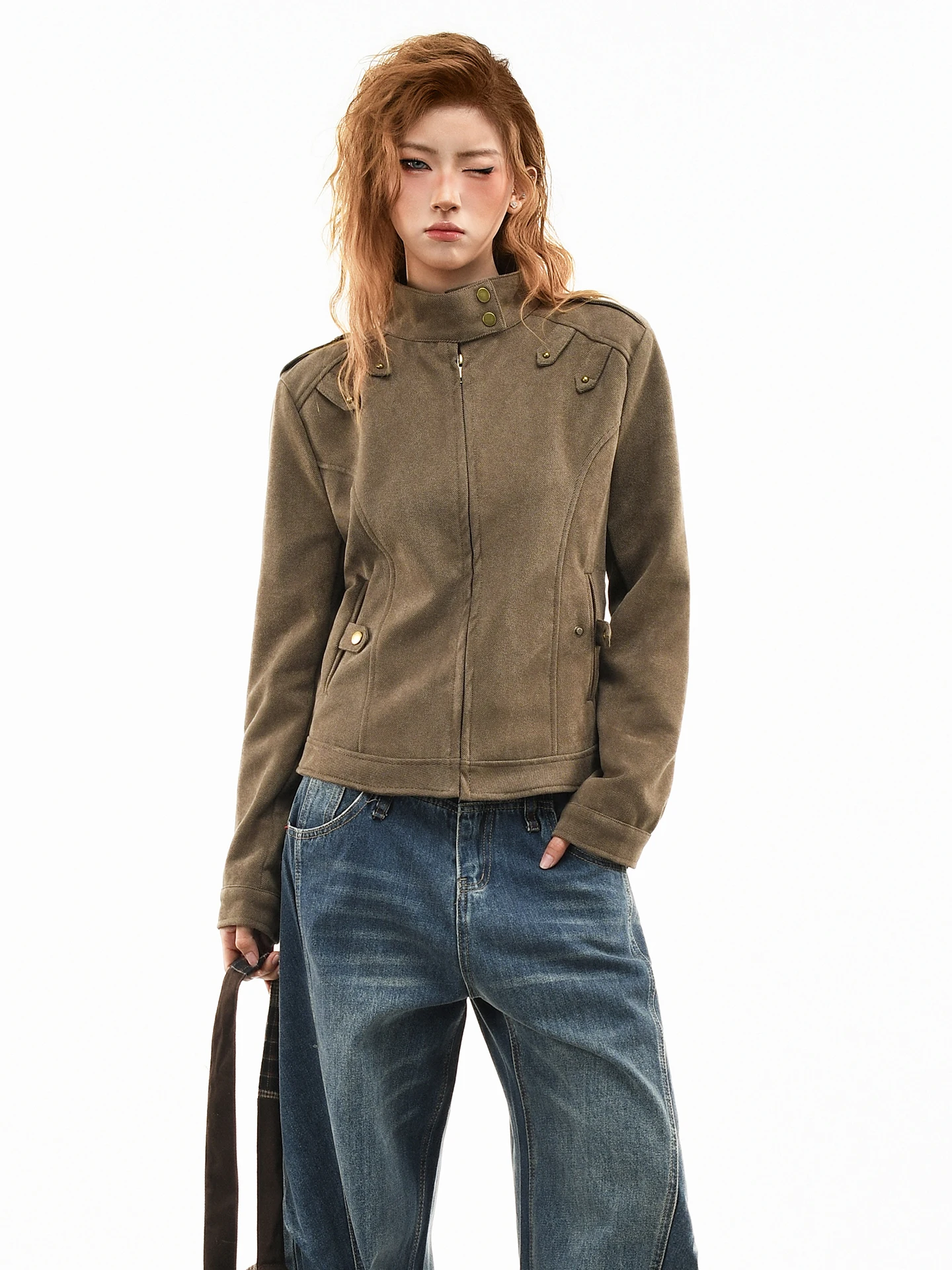 

Женская весенняя куртка-харрингтон OV Original American Retro в стиле пэчворк с воротником-стойкой, приталенная, модная