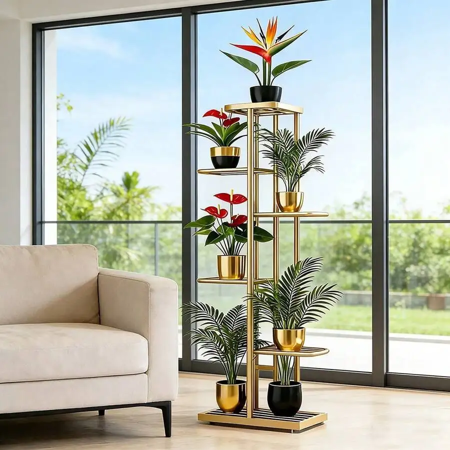 SHENGMAO 2/3/4/5/6-7 Tier Plant Stand, Heavy-Duty Iron Flower Stand, High-Angle Multi-Tier Flower Pot Rack, Sleek Minimalist Des