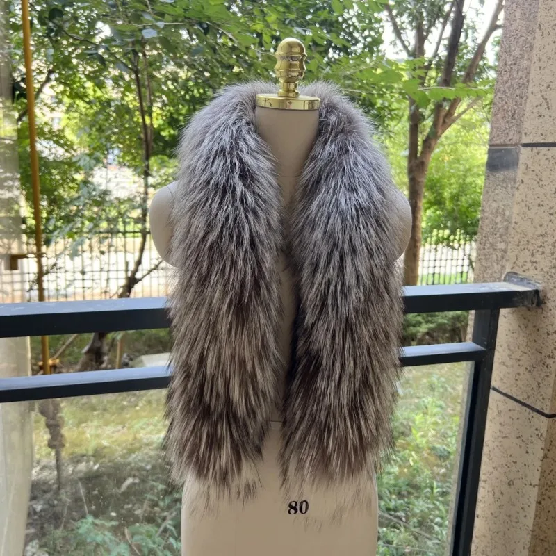 Double-sided real fox fur scarf fur cross scarf autumn and winter warm female silver fox whole leather female fashion fur collar