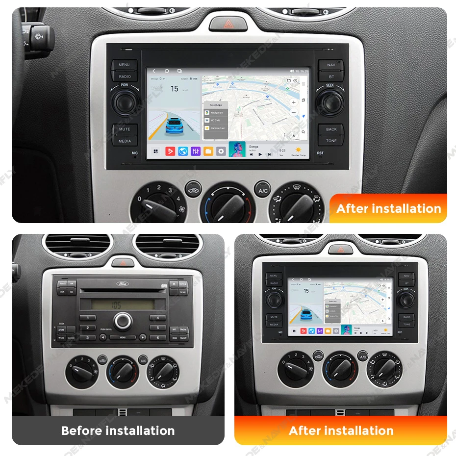 MEKEDE Autoradio mit CarPlay und Android Auto für Ford Focus, Fiesta, C-Max, Fusion, Kuga, Mondeo, Galaxy 2, Baujahr 2004–2007, DSP-Multimedia-Player. – Detail 4