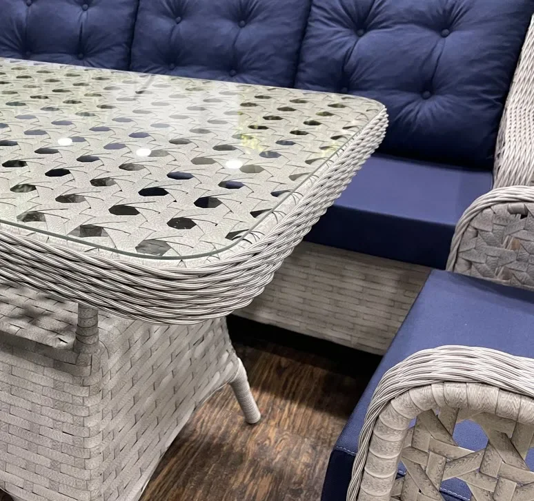 Rattan Gartenmöbel Sofagarnitur Rattan Sofa und Esstisch Rattan Esstisch Möbel Set Garten Gartenmöbel