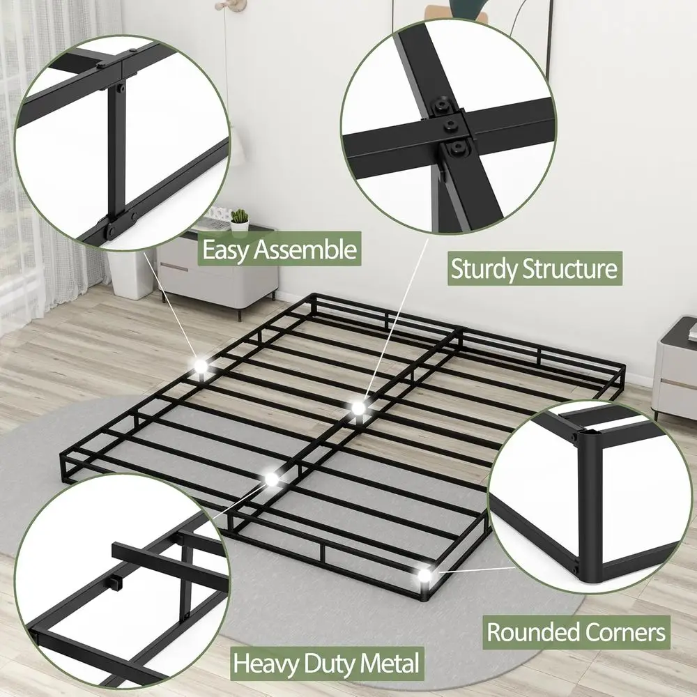 5 resortes King Metal Box con funda para soporte de colchón, estructura de cama de perfil bajo, resistente y fácil de limpiar