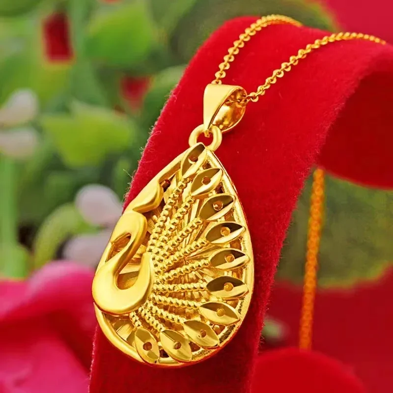 

Pure gold 999 real gold 24K gold water drop peacock pendant wedding ancient necklace hollow pendant women;s necklace AU999