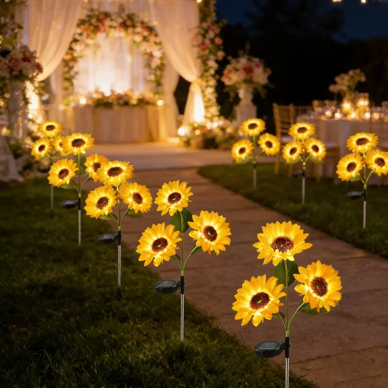 Outdoor 1/3 Head Simulated Sunflower LED Solar Lawn Lamp Garden Courtyard Ground Holiday Wedding Party Decorations Solar Light