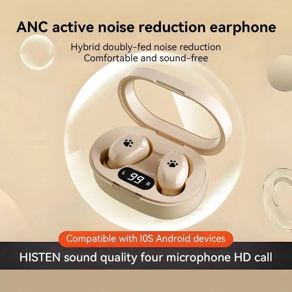 Mini Bluetooth 5.3 Sleep Earbuds Cute Cat Paw Pattern In-ear Headset HIFI Stereo Smart Touch Gaming and Sports Wireless Earbuds
