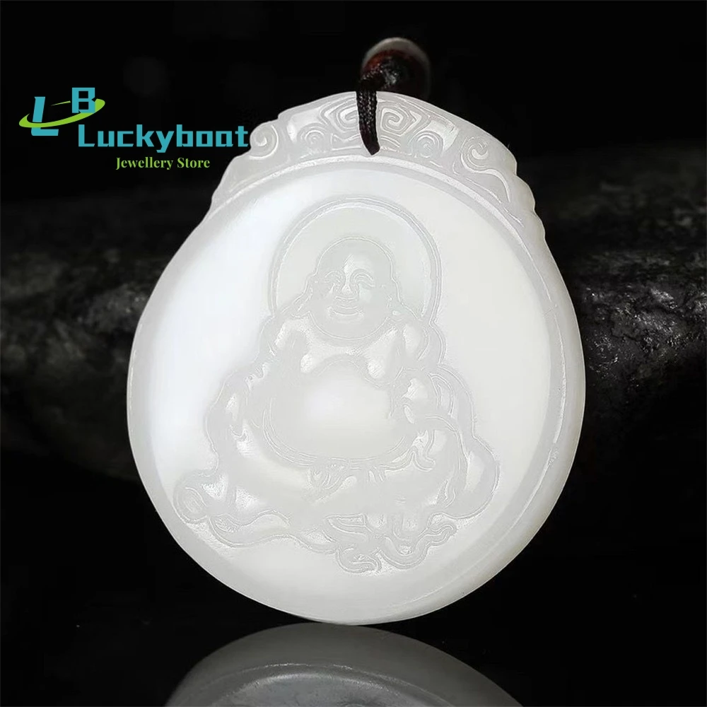 Natural Jade Pendant Xinjiang Hotan Jade Buddha Women's White Jade Guanyin Pendant Men's Couple Necklace