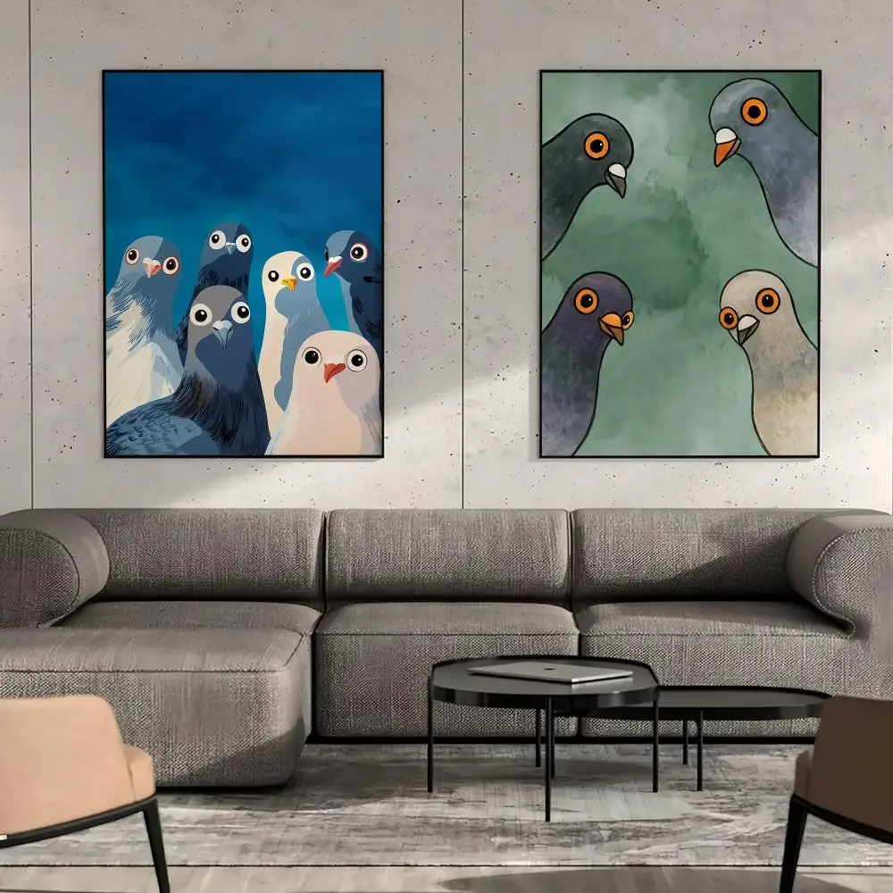 Nosy Pigeon HD Wall Art Poster Funny Bird Blue Animal Illustration Quirky Modern Living Room Home Decor Bird Lover Gift