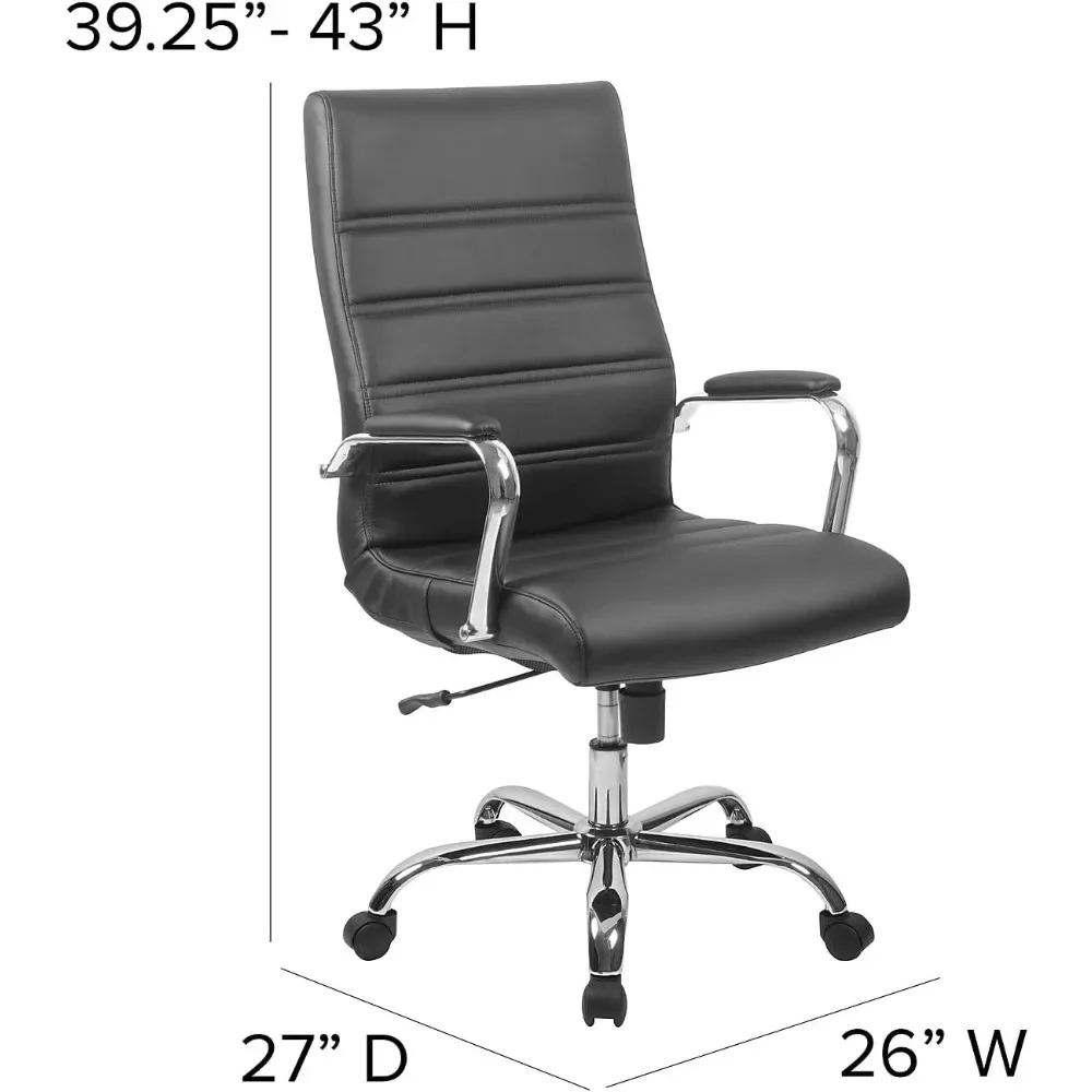 Back Desk Chair - Black LeatherSoft Executive Swivel Office Chair with Chrome Frame - Swivel Arm Chair Freight free