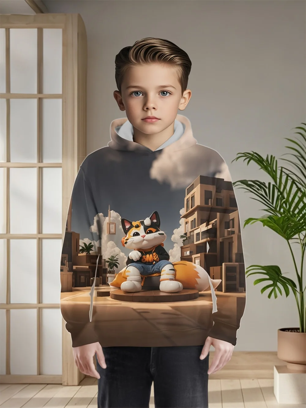 

Kids Clothes Boys 3D Cool Cat Pattern Printed Hoodie Japanese Casual Hoodie Tops Spring and Autumn Boys Girls Pullover Tracksuit