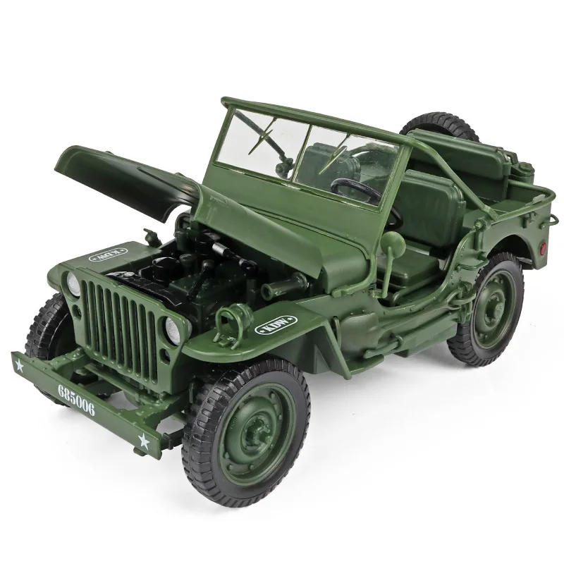 Coche de juguete táctico militar fundido a presión, modelo de coche de aleación, paneles de capó abierto para revelar el motor con dispositivo de suspensión, regalo para niños, 1/18