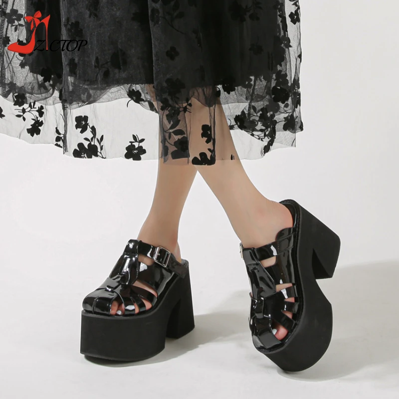 New Platform Chunky Heels Sandals Women Closed Toe High Heel Mules Slip On Goth Punk Shoes Female Summer 2024 Big Size 42 43