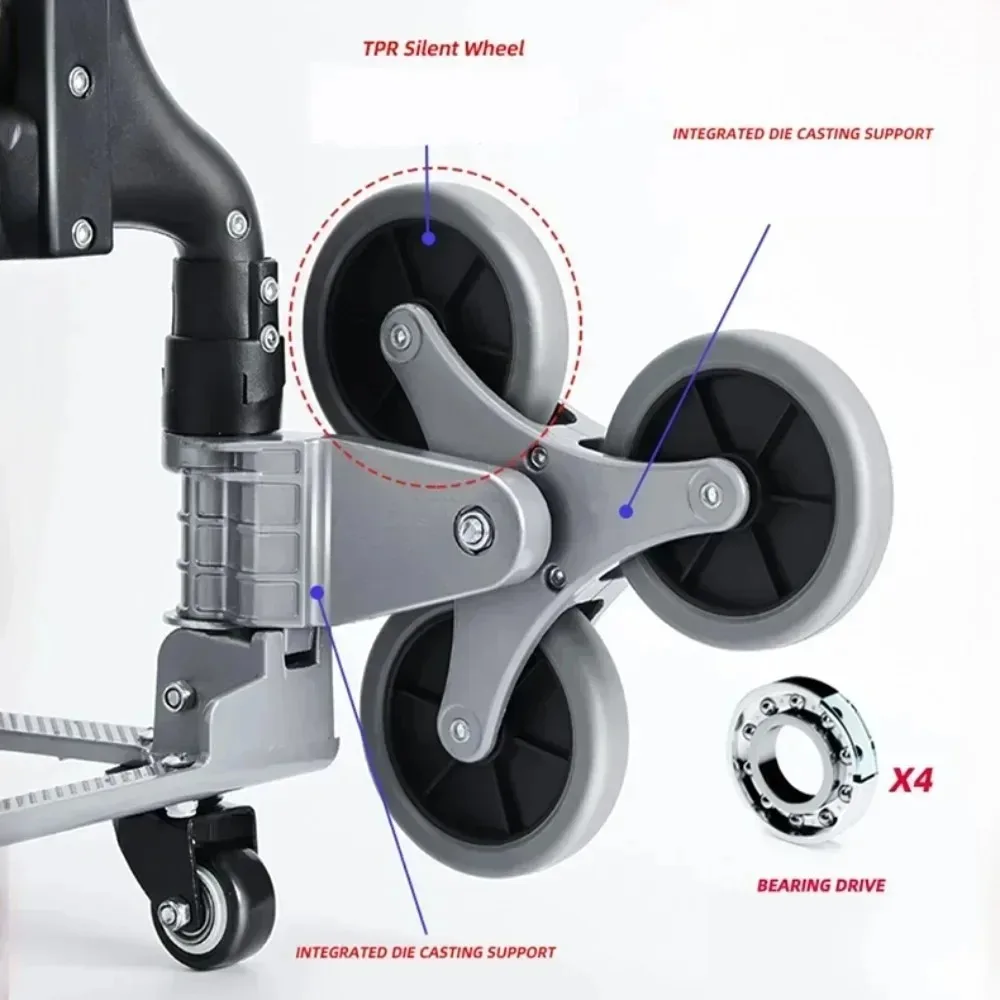 Przenośny wózek na kółkach ze stopu aluminium z kółkami Upstairs Cargo składany wózek na zewnątrz wspinaczka schodkowa składany wózek podróżny