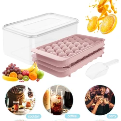 Ice Cube Tray with Lid and Bin Ice Ball Maker Mold with Scoop Ice Cube Mold for Chilled Drinks Coffee and Cocktails