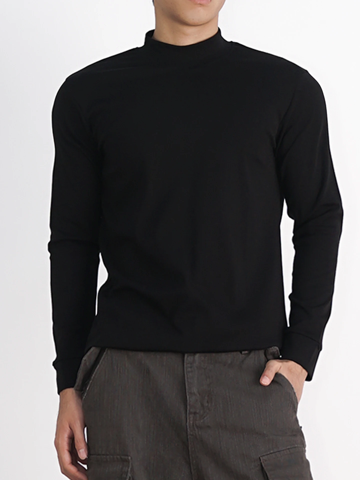 

Who High Ne Long Sve Slim Fit Spor Commute Base Layer Tight Body irt Cotton Polyester Blend Breathable Men's T-irt