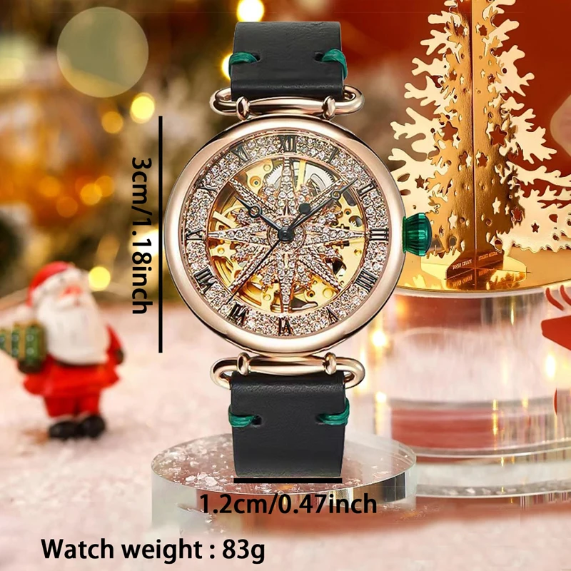 Ladies\' Starry Series Fashion Mechanical Watch Waterproof and Scratch resistant Hollow out Dial High quality Leather Strap Watch