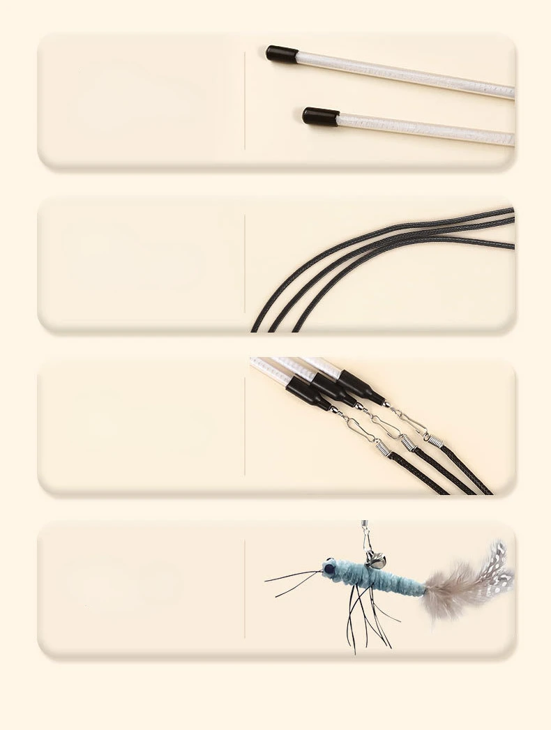 Luxuriöser Katzenstäbchen mit Libellen-Federkopf, handgefertigt, Ersatzspielzeug im Insektenstil, interaktives Spielen, Heimtierbedarf – Detail 10