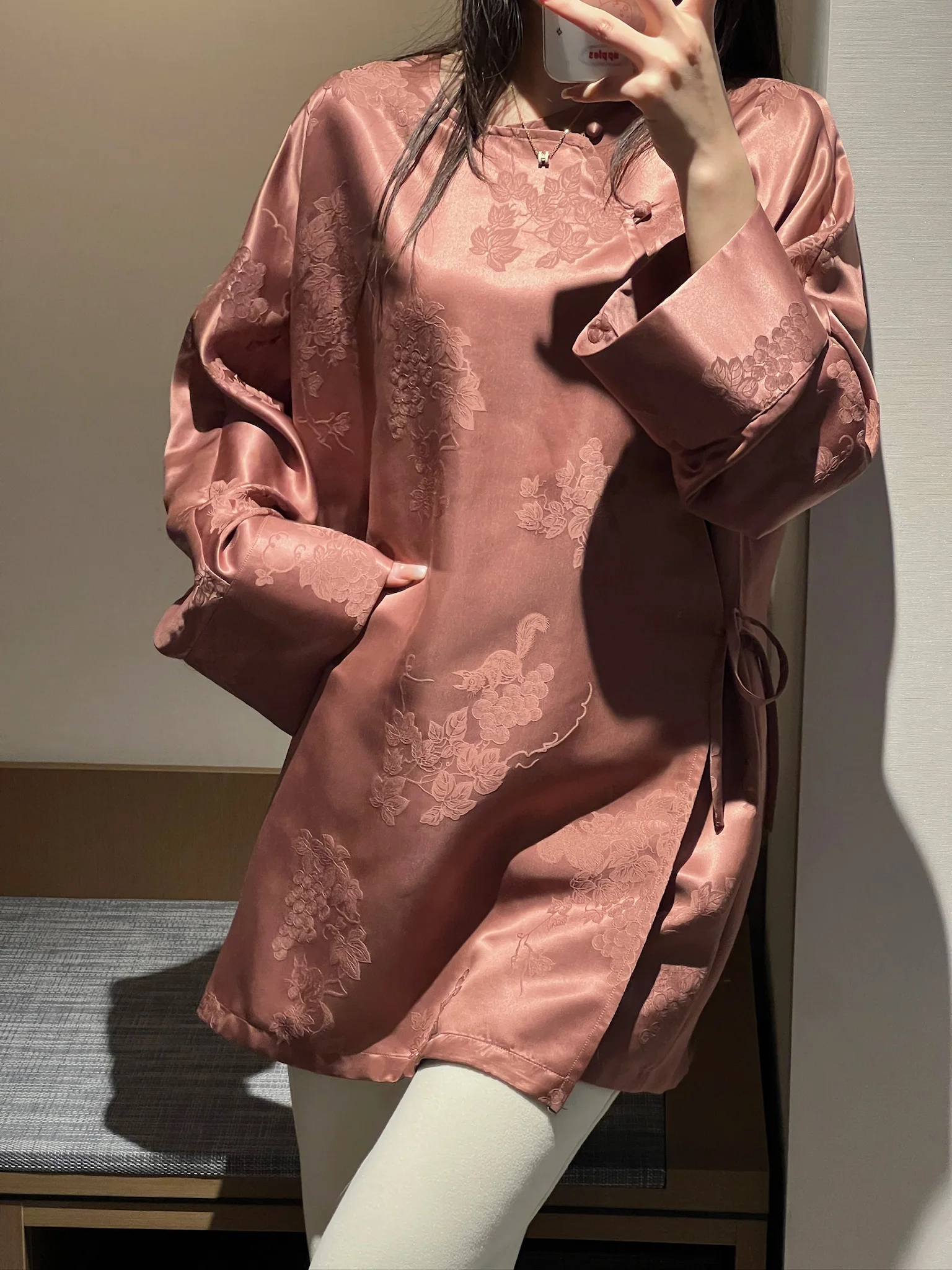 

00% Silk Women's round Ne Sweater Outerwear New Chinese Sle National Trend Scented Cloud Silk Long Sve Commute