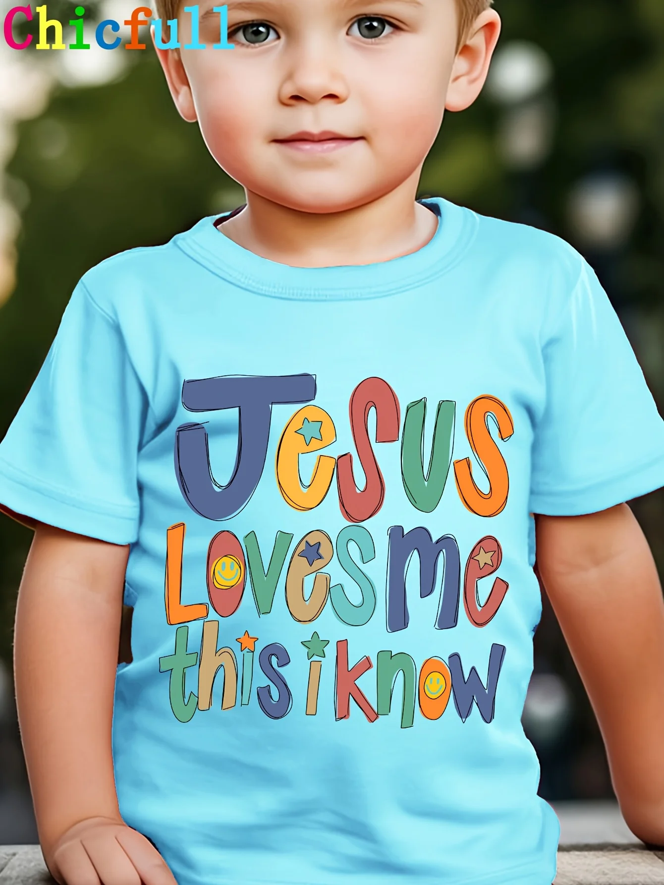 Children's Josus Loves Me This Iknow Colorful Letter Printed T-shirt Versatile Casual Round Neck Parent Child T-shirt