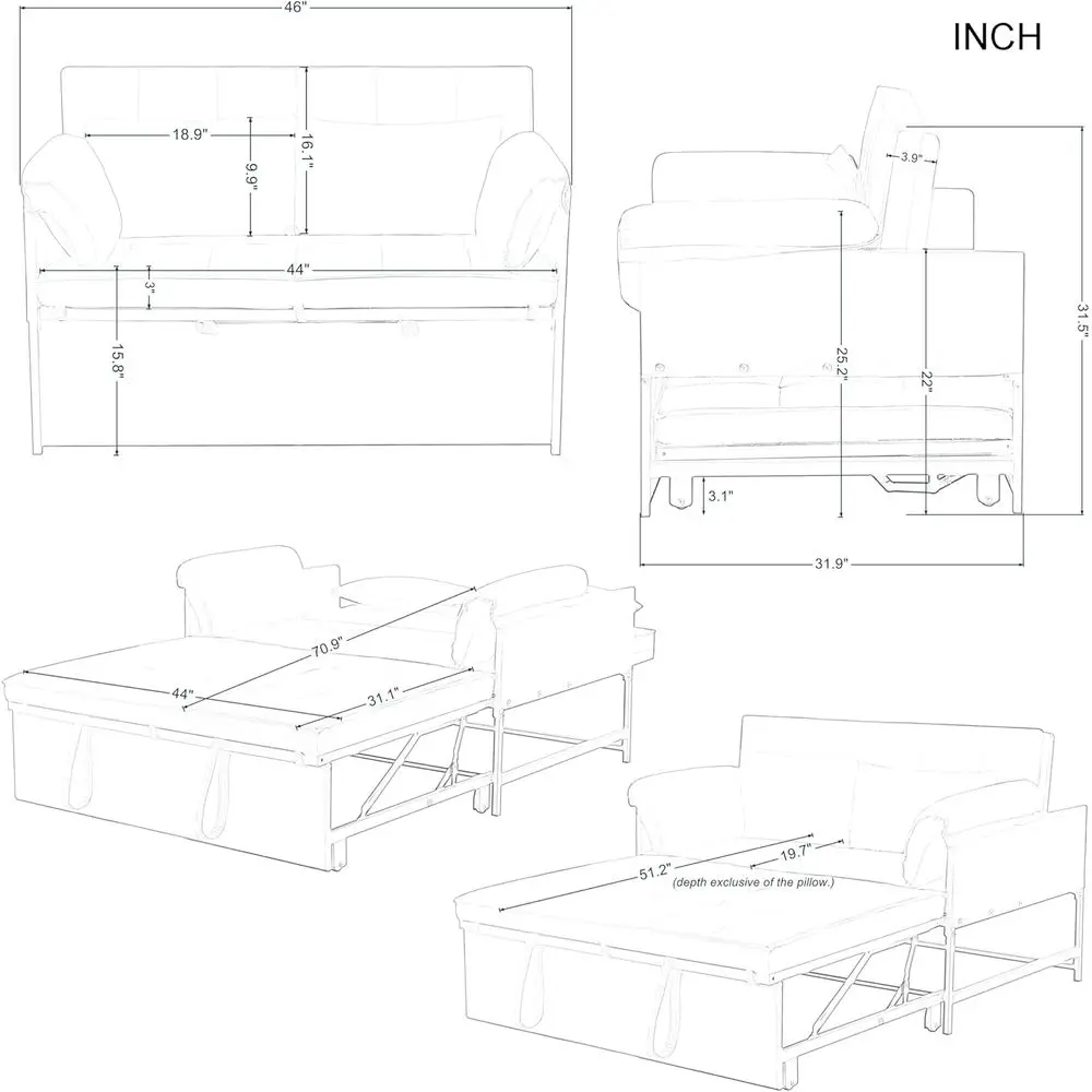 أريكة سرير مخملية مدمجة للمساحات الصغيرة: أريكة نوم قابلة للتحويل بمقعدين باللون الأسود #3