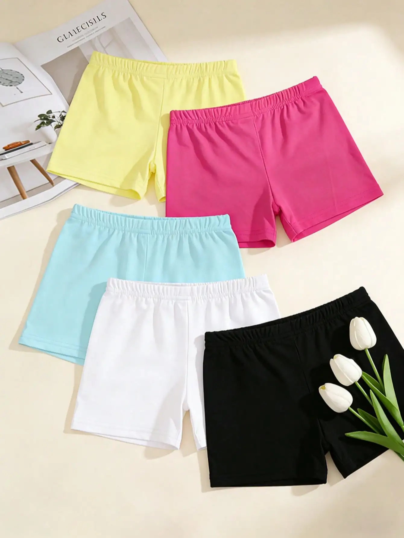 10Pcs Girls Casual Shorts Soft 5 Point Biker Shorts Kids Elastic Waist Solid Color Breathable Underwear Base Layer Bottoms