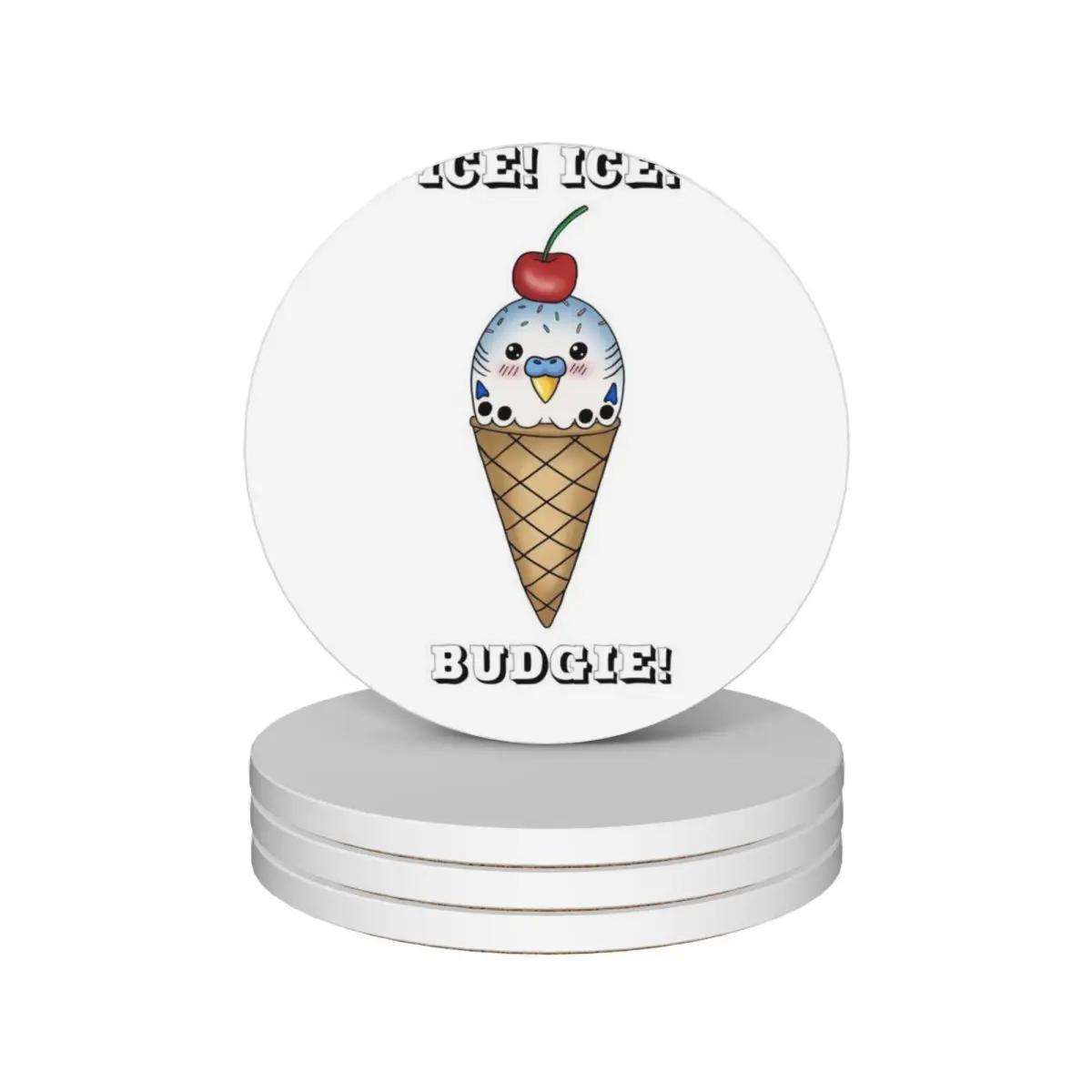 

Ice Ice Budgie Budgie in ice cream cone (blue-white) Ceramic Coasters (Set of 4) drink set set cute Coasters