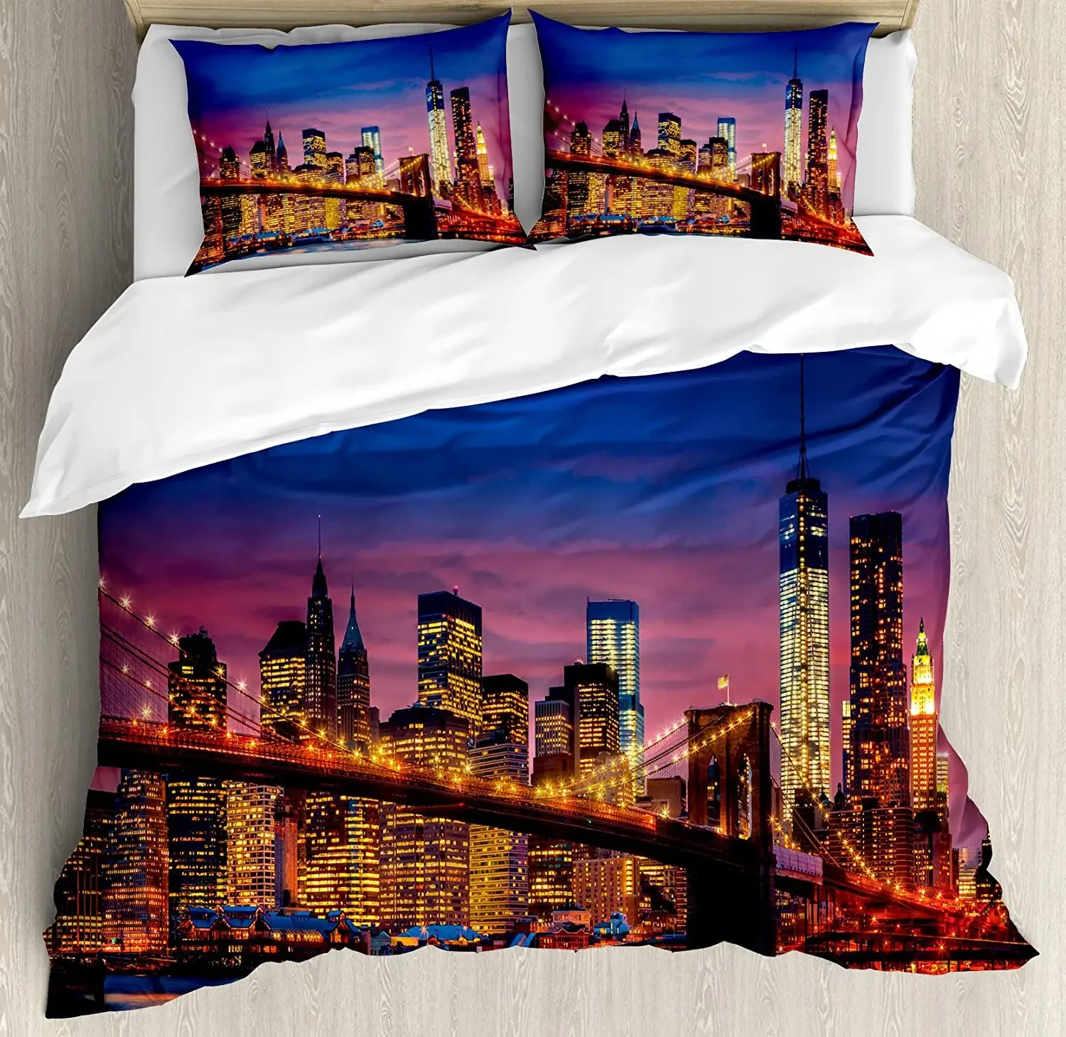 

New York Bedding Set Comforter Duvet Cover Pillow Shams NYC That Never Sleeps Reflections on Manhat Bedding Cover Double Bed Set