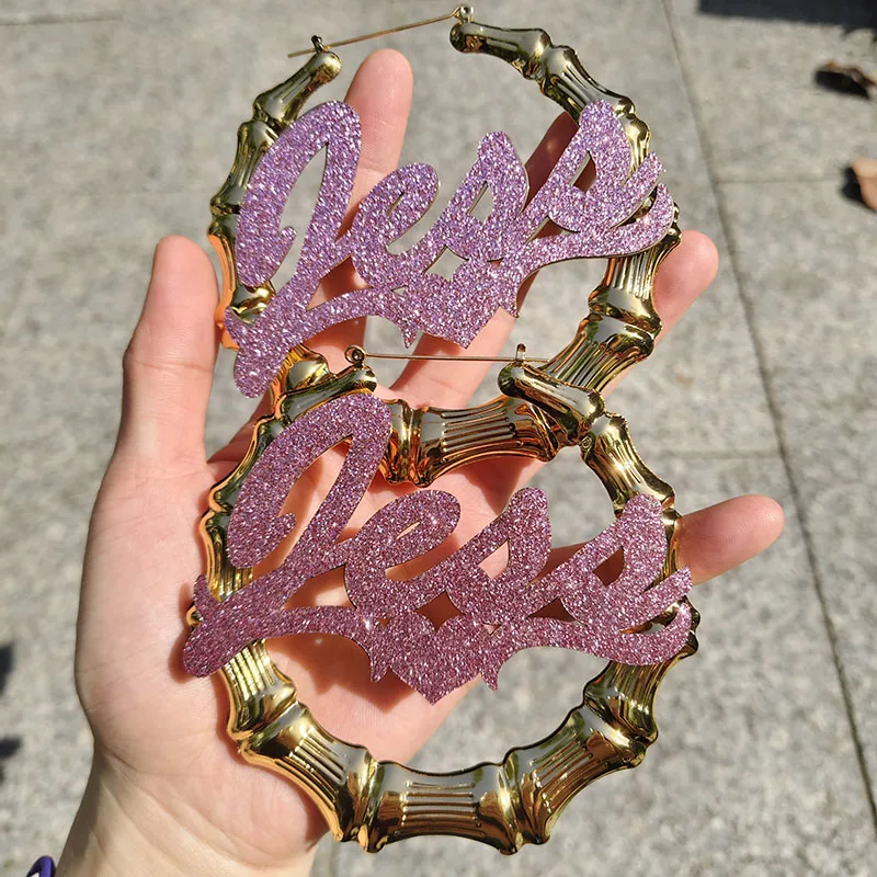 DHQH Customized Name Stainless Steel Stickers Earrings Personalized Letters Stainless Steel Earrings with Stickers Gift for Her