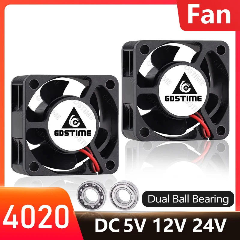 Gdstime 40x40x20mm Mini Cooling Fan 4020 40mm Axial Fan 4cm DC 5V/12V/24V Cooler Dual Ball for 3D Printer,DVR,NAS Cooling