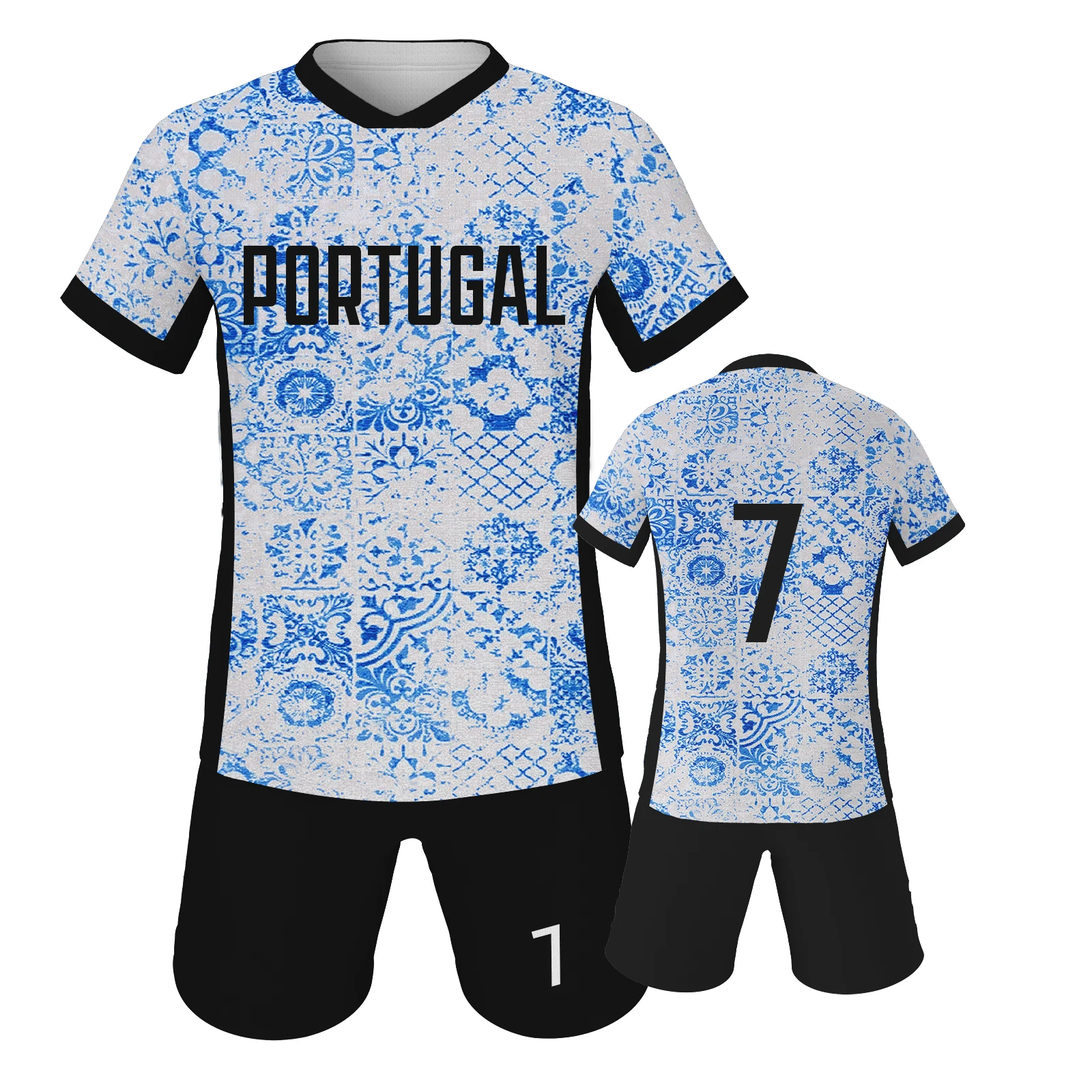 2024 Portugal Jersey Kids Football Jersey Set #7 Boys Girls Soccer Kit Breathable Shirt and Shorts Quick Dry Sportswear