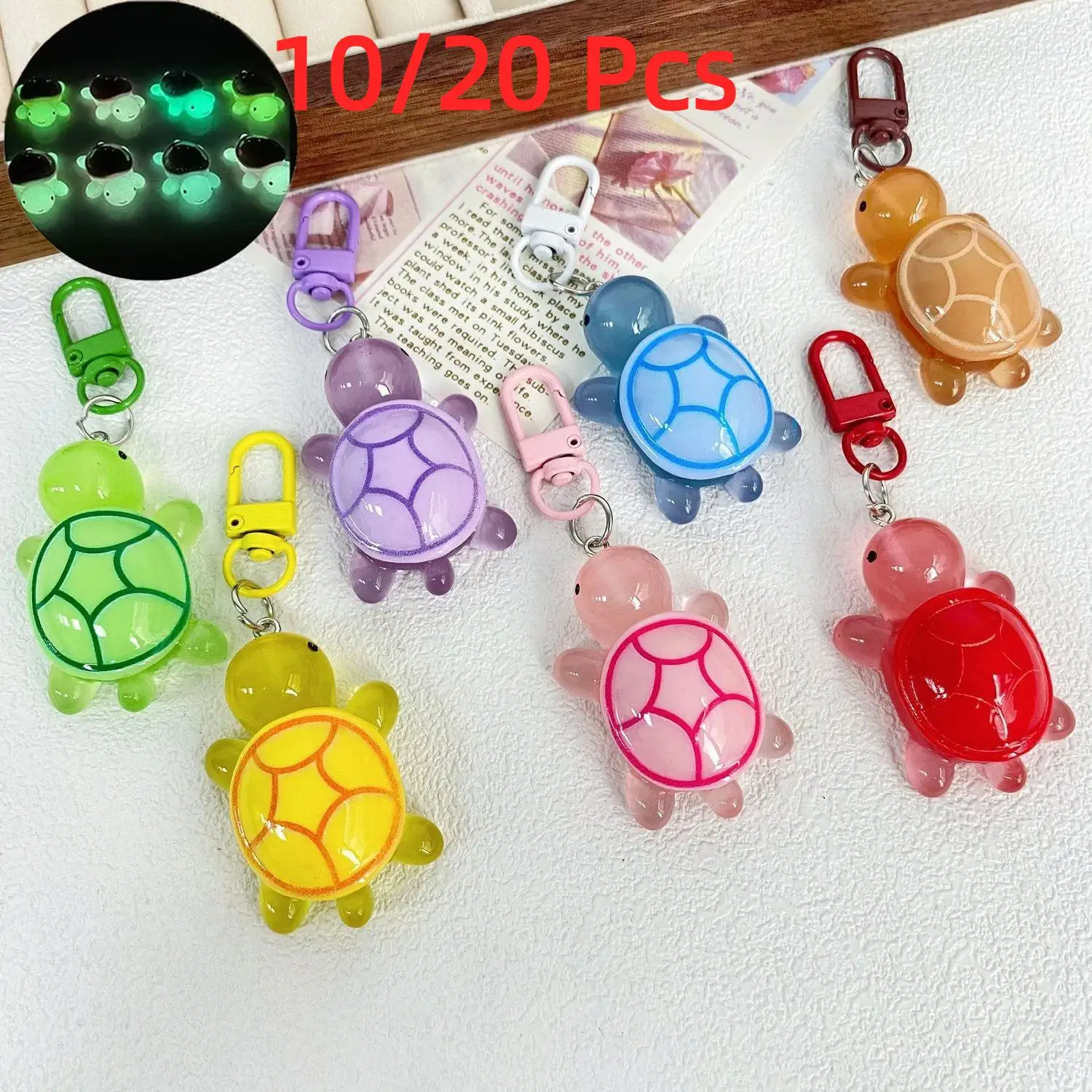 10/20PCS Glow in The Dark Turtle Keychain for Women Bag Pendant Cute Luminous Tortoise Key Chains Girl Friend DIY Gift 3.2cm