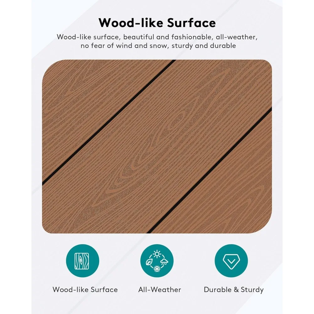 HDPE Patio Coffee Table, Rectangle Outdoor Coffee Table, All-Weather Coffee Side Table for Balcony, Poolside, Deck, Garden