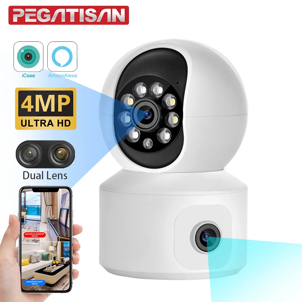 

Night Vision PTZ Security Surveillance CCTV Cameras 4MP Indoor WiFi IP Camera with Dual Lens Screens Pet Baby Monitor Wireless