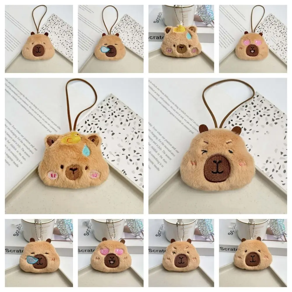 Cute Squinting Capybara Plush Keychain Beeping Heart Capybara Key Ring Soft Runny Nose Cartoon Animal Pendant Boys