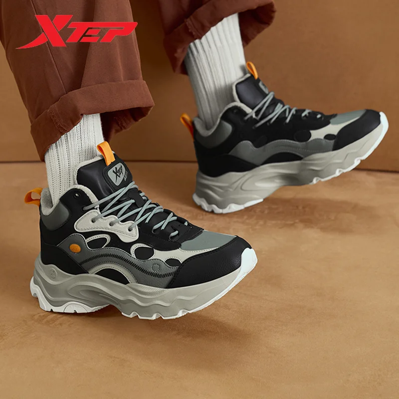 Xtep Chiyan 3.0 Cotton Shoes For Men 2023 Winter Street Style Men's Sports Shoes Thick Sole Mid Top Casual Sneakers 977419370030