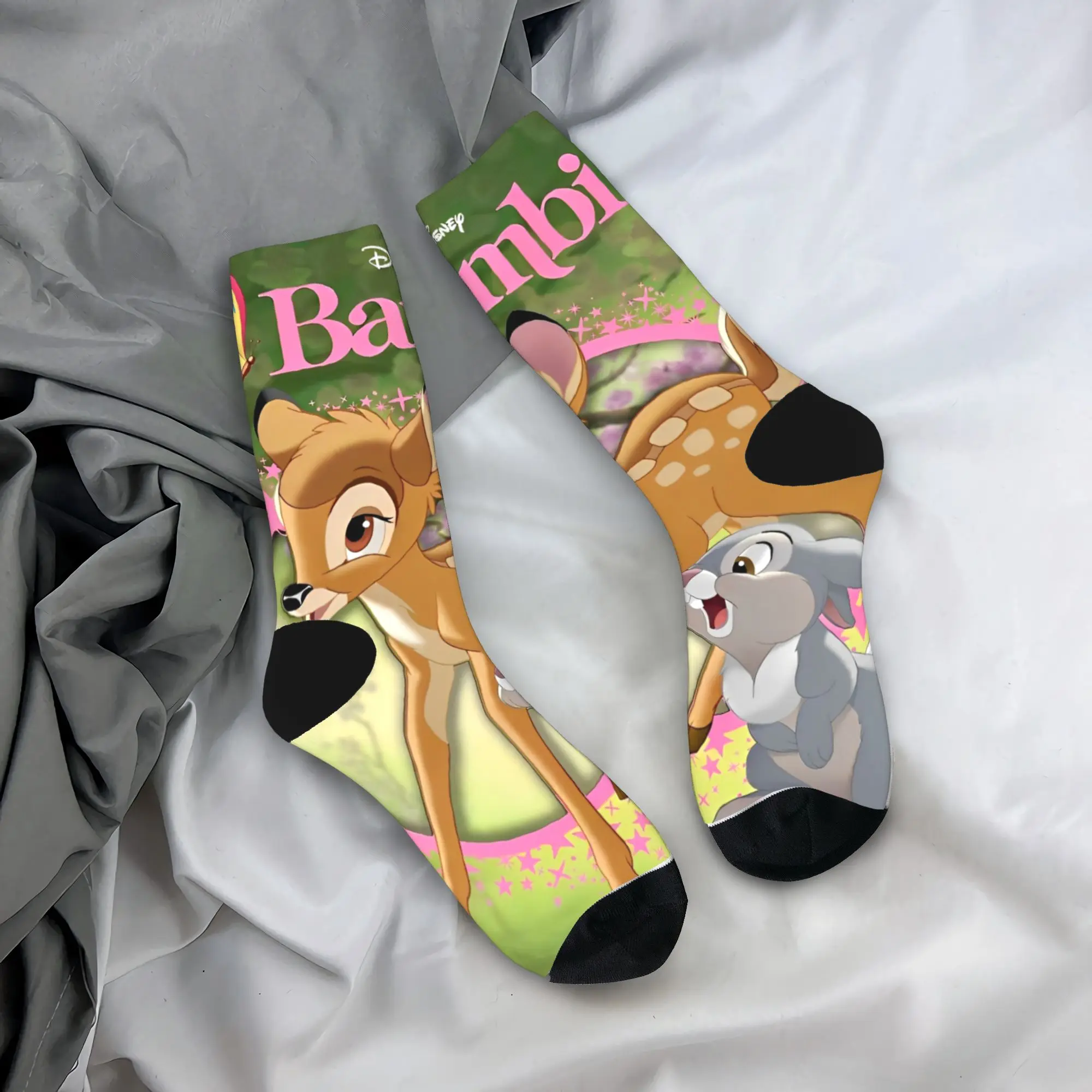 Bambi Cartoon Socks  Novelty Stockings Autumn Anti Bacterial Women Men Socks Breathable Pattern Cycling Socks