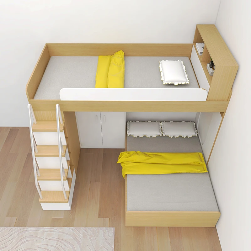 Bed Multi-Functional Component Wardrobe Two-Storey Small Apartment Staggered Height-Adjustable Bed