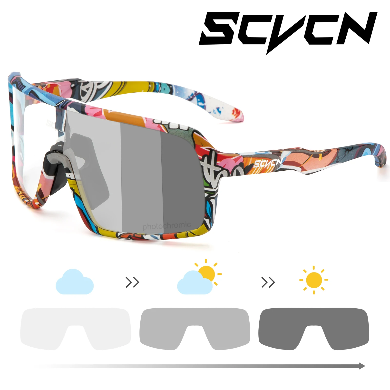 2022 New SCVCN Men\'s Photochromic Cycling Sunglasses Women Sports Running Fishing Polarized Goggles UV400 Mountain Bike Eyewear