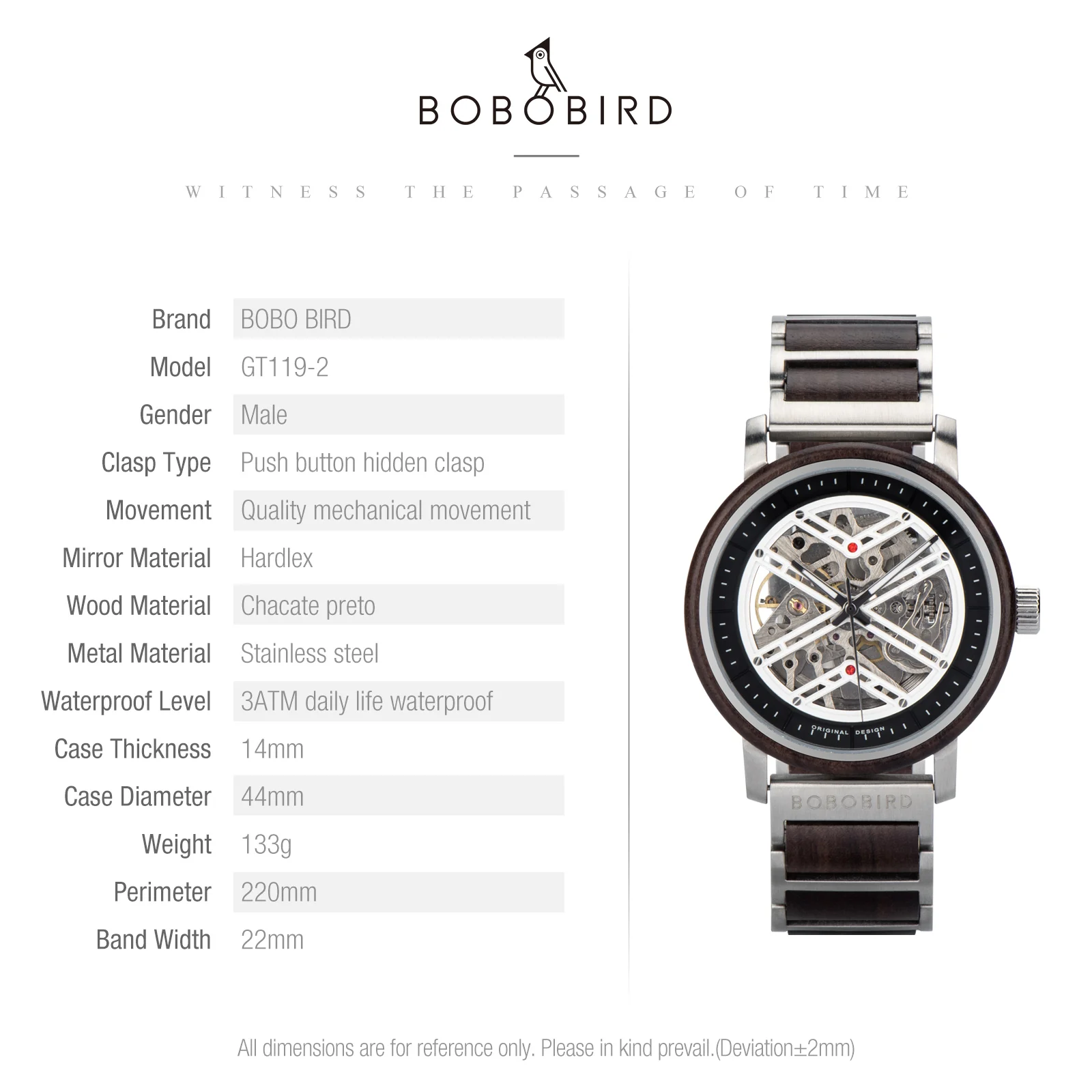 BOBO BIRD-reloj mecánico automático de madera para hombre, nuevo accesorio de pulsera de rubí Artificial de lujo con logotipo personalizado, caja de regalo de Navidad