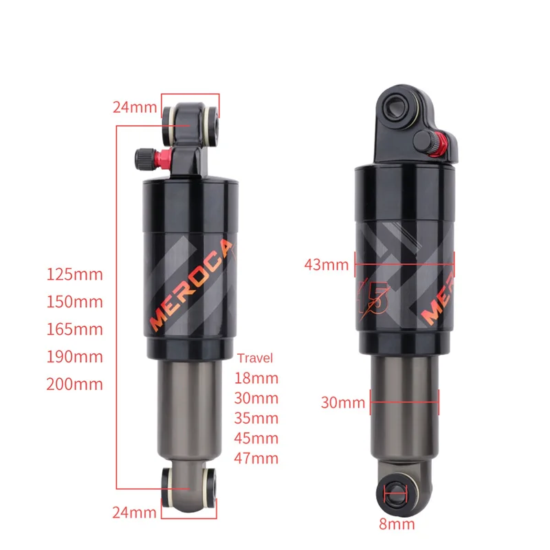 MEROCA Mountain Bike Air Shock Absorber mtb rear shock absorber 125/150/165/190/200mm shock absorber for bicycle mtb parts