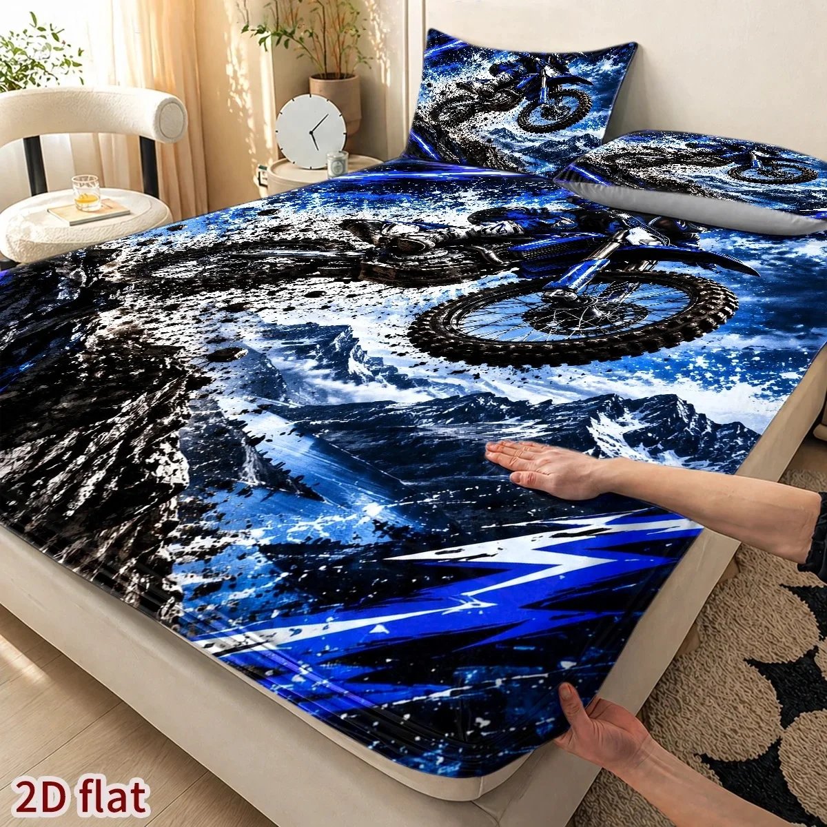 Three-Piece Fitted Sheet Set: 1 Fitted Sheet + 2 Pillowcases, Does Not Include Inner Core, Modern Lightning Storm Theme, Cyberpunk Style Printed Matte Fitted Sheet, Bedroom Printed Bed Cover, Bedding