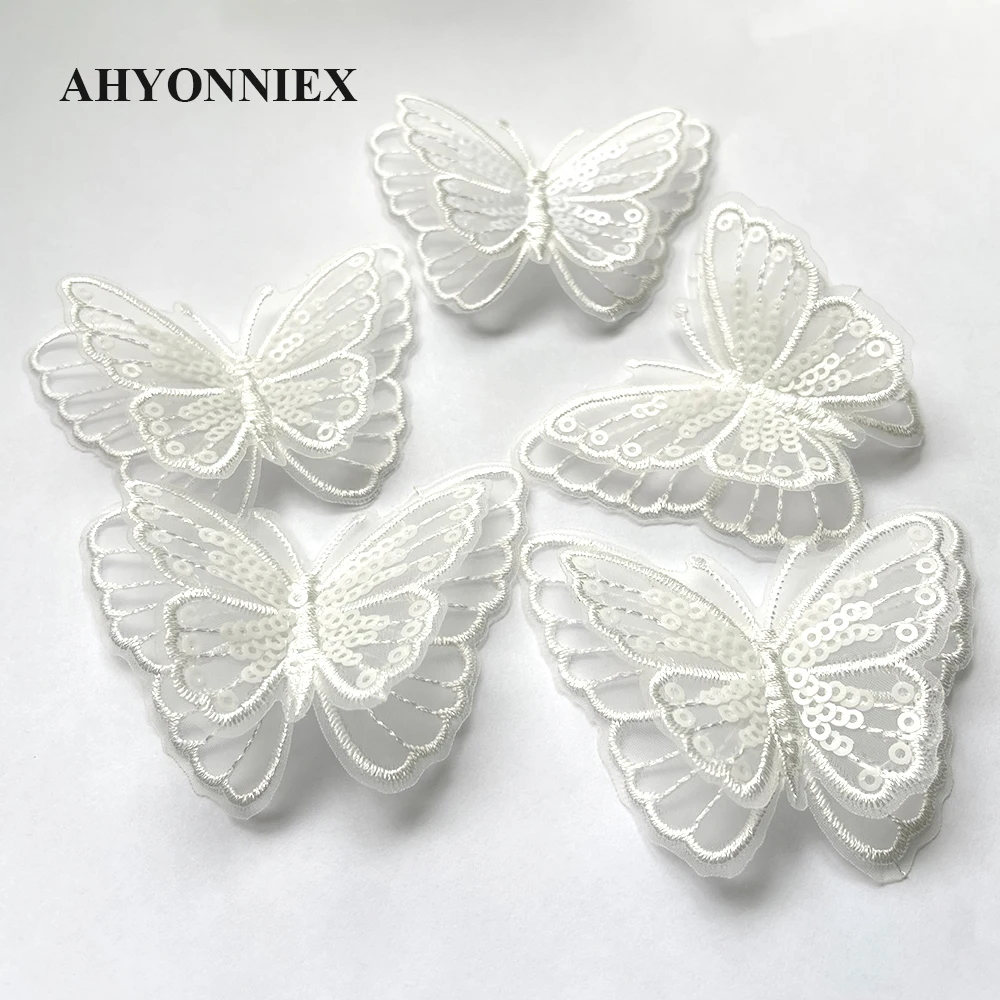 10Pcs/Lot Fashion Organza Butterfly Patches For Clothing 3D Accessories For Veil Bags Decorative Parches Applique Sew on Craft