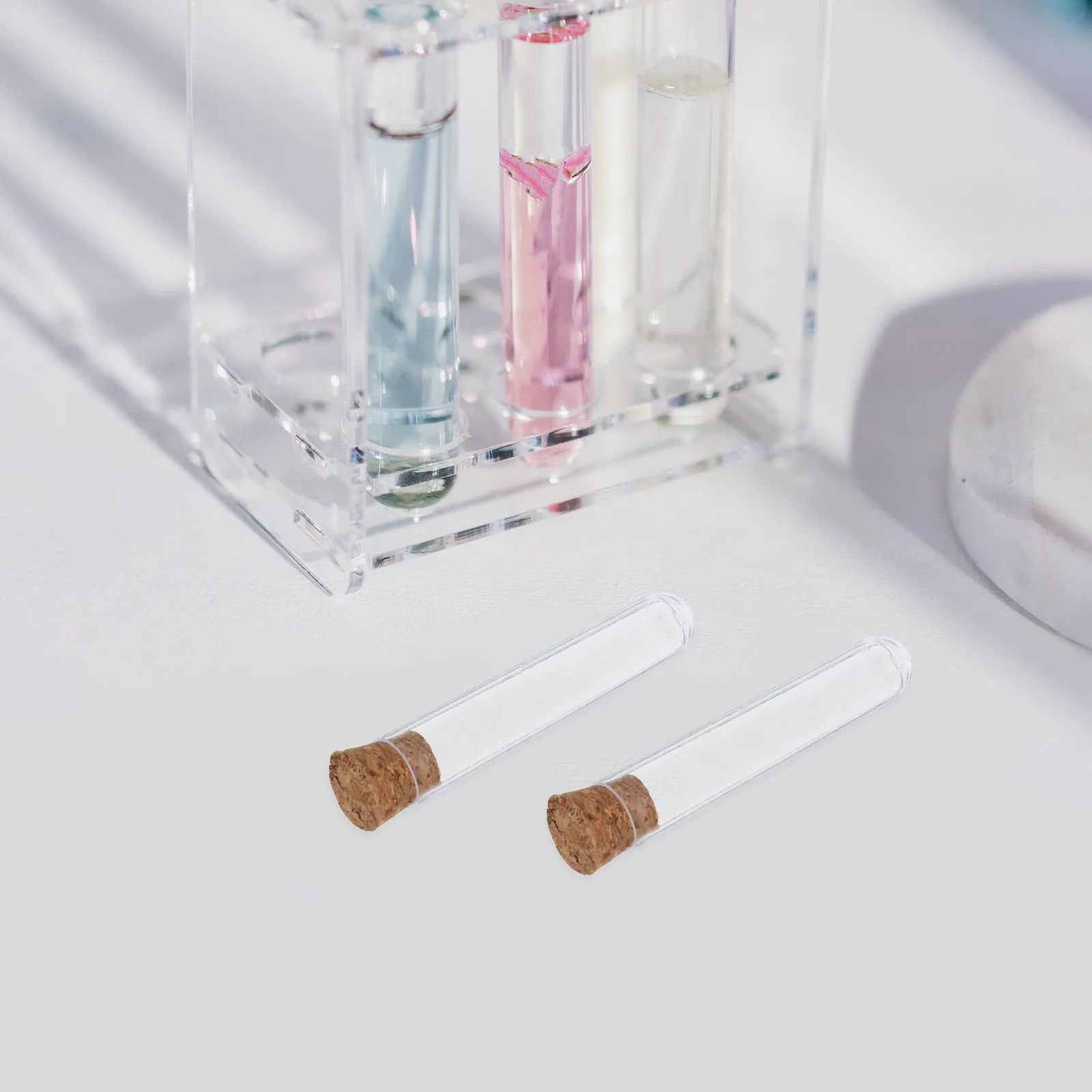 20Pcs Clear Plastic Test Tubes with Cork Stoppers for Plant Propagation Scientific Lab Experiments Liquid Sample Storage Beads